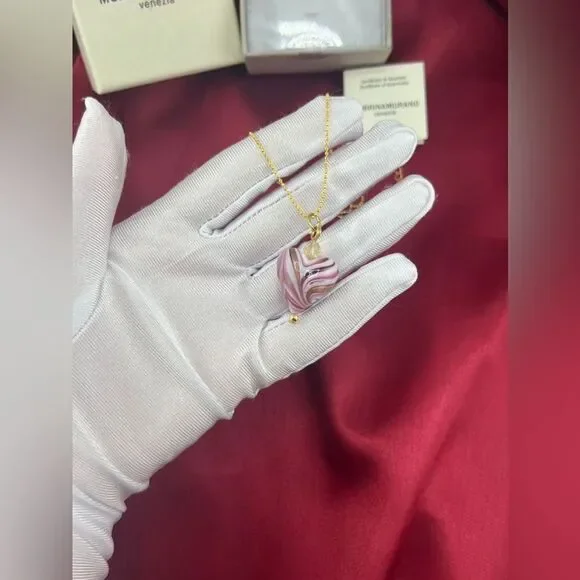 Murrina Murano Venezia Pink Swirl Heart Pendant Necklace - Picture 5 of 6